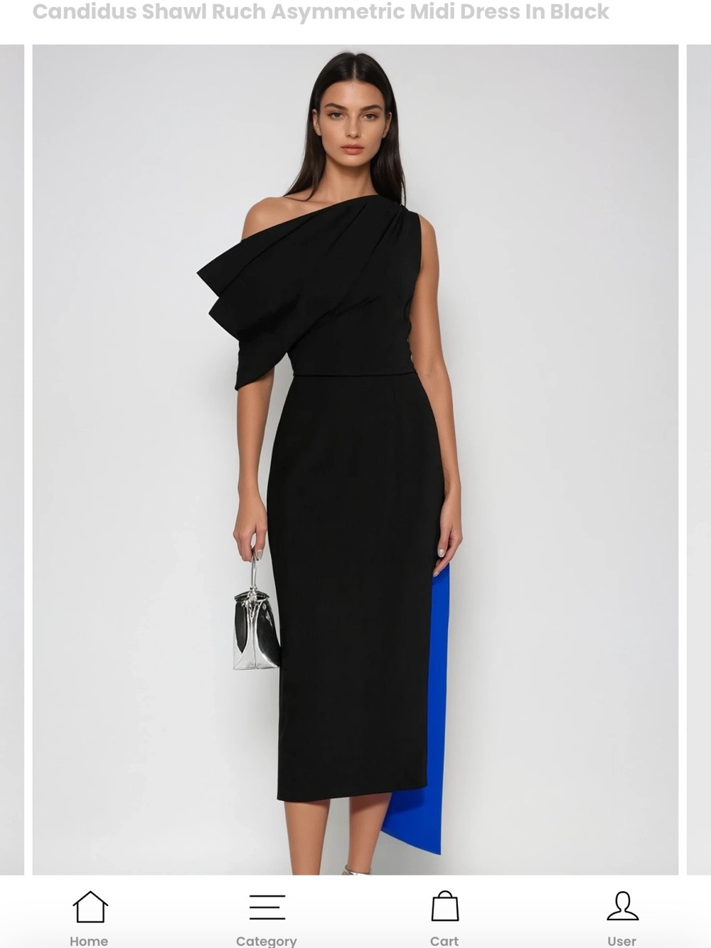 One-Shoulder Asymmetric Midi Dress in Black New